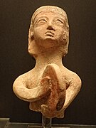 Terracotta votary figurine(s) from sanctuary of Astarte at Kamelarga, Cyprus 600-500 BCE Ashmolean Museum 11.jpg