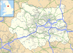 Mapa konturowa West Yorkshire, u góry znajduje się punkt z opisem „LBA”