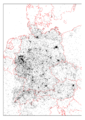 Koordinaten der deutschsprachigen Wikipedia erstellt mit PostGIS und QGIS (Stand 2010)