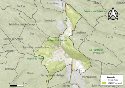 Carte des ZNIEFF de type 2 sur la commune.