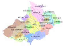 Mapka regionů na Moravě a v části Slezska