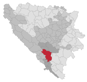 Lage der Gemeinde Mostar in Bosnien und Herzegowina (anklickbare Karte)