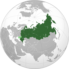 Poloha Ruska (Tmavě zeleně) nárokovaná území (světle zeleně)