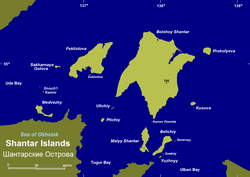 Map of the Shantar Islands. Medvezhy is the long, narrow island in the far left corner.