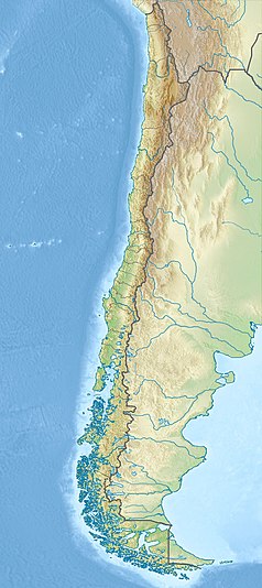 Mapa konturowa Chile, blisko górnej krawiędzi nieco na prawo znajduje się punkt z opisem „Park Narodowy Lauca”