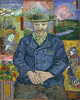 Van Goghs Portret van père Tanguy, 1886, met invloeden vanuit het divisionisme en het japonisme.