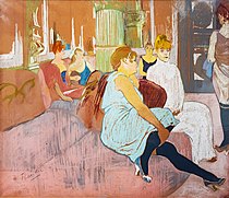 Toulouse-Lautrecs Au Salon de la rue des Moulins, 1894, een postimpressionistisch werk met elementen van het japonisme.