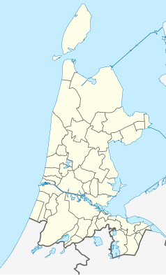 Mapa konturowa Holandii Północnej, w centrum znajduje się punkt z opisem „Heerhugowaard”