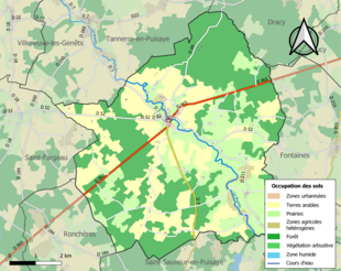 Carte en couleurs présentant l'occupation des sols.