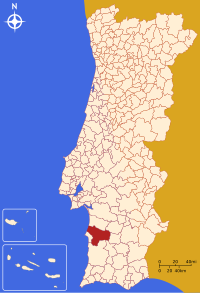 Santiago do Cacém belediyesini gösteren Portekiz haritası
