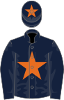 Dark blue, orange star, dark blue sleeves, dark blue cap, orange star