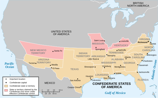 Political map of the Confederate States (from 20 May to 3 July 1861).