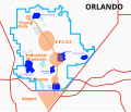 Image 13Overlay of Walt Disney's original 1966 plans for Disney World and the proposed EPCOT city (orange) and contemporary situation (blue) (from Walt Disney World)