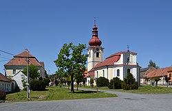 Centre of Bobrová with the Church of Saints Peter and Paul