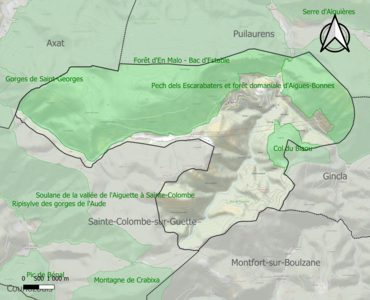 Carte des ZNIEFF de type 1 sur la commune.