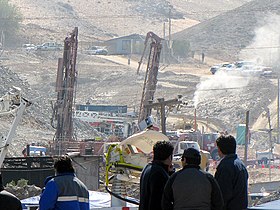 La mine de San José pendant les opérations de sauvetage.