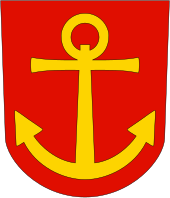 Wappen mit goldenem Anker auf rotem Hintergrund