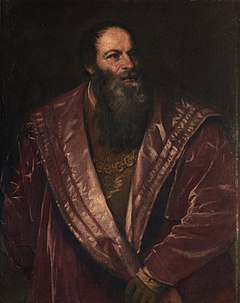 Tizian: Porträtt av Pietro Aretino. Olja på duk (1545).