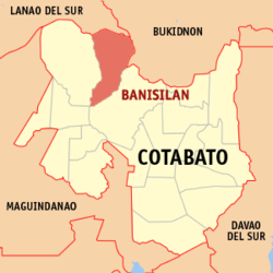 Mapa ng Cotabato na nagpapakita sa lokasyon ng Banisilan.