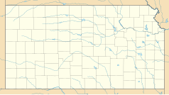 Mapa konturowa Kansas, blisko prawej krawiędzi na dole znajduje się punkt z opisem „Cherokee”