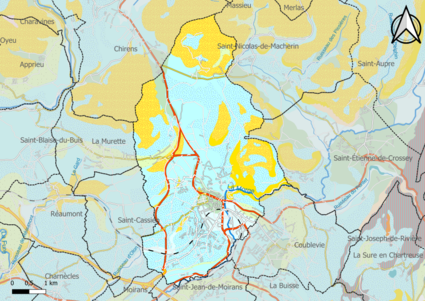 Carte montrant en couleurs le zonage géologique simplifié d'une commune