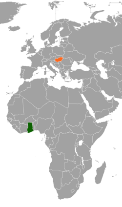 Map indicating locations of Ghana and Hungary