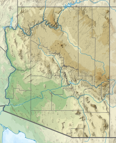 Mapa konturowa Arizony, blisko centrum na dole znajduje się punkt z opisem „Phoenix”