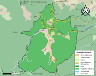 Carte en couleurs présentant l'occupation des sols.