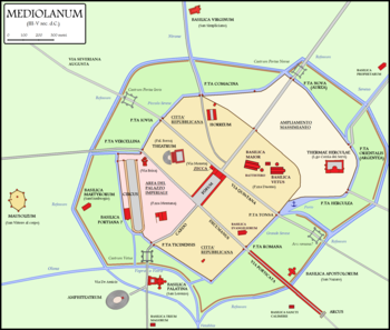 Karte der römischen Stadt Mediolanum
