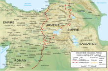 Carte présentant les cités du Moyen-Orient entre l'Empire byzantin et l'Empire sassanide