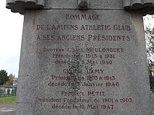 Plaque commémorant les trois premiers présidents de l'Amiens Athlétic Club