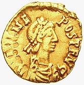 Tremissis depictin Flavius Julius Nepos (474-480), the de jure last Emperor o the Wastren Coort o Wastren Roman Empire