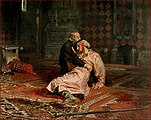 Ivan de Verschrikkelijke en zijn dode zoon. Schilderij door Ilja Repin.