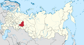 Sverdlovskin alue Venäjällä, alla kaupungin sijainti alueella