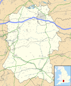 Mapa konturowa Wiltshire, blisko centrum na dole znajduje się punkt z opisem „Stonehenge, Avebury i pobliskie miejsca kultowe”