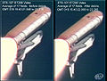 Composite images of Columbia's ascent. Left image taken before and the right is taken after the debris strike
