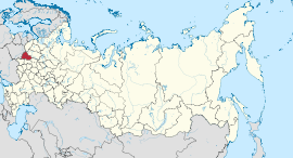 Smolenskin alueen sijainti Venäjällä, alla taajaman sijainti alueella