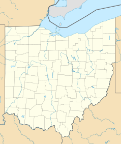 Mapa konturowa Ohio, u góry po prawej znajduje się punkt z opisem „Northfield”