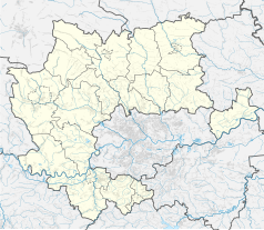 Mapa konturowa powiatu krakowskiego, po lewej znajduje się punkt z opisem „Gaik”