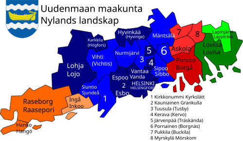 Uusimaa sub-regions, towns and municipalities