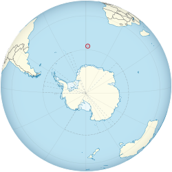 Location o  Bouvet Island  (circled in red) in the Atlantic Ocean  (light yellow)