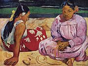 Muhénan riba playa na Tahiti, pintura di Paul Gauguin di 1891