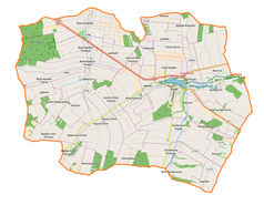 Mapa konturowa gminy Piaski, blisko centrum na prawo znajduje się punkt z opisem „Piaski”