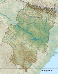 Mapa konturowa Aragonii, u góry znajduje się punkt z opisem „Huesca”