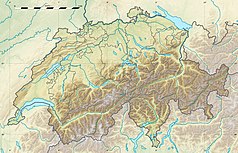 Mapa konturowa Szwajcarii, po lewej nieco u góry znajduje się owalna plamka nieco zaostrzona i wystająca na lewo w swoim dolnym rogu z opisem „BielerseeLac de Bienne”