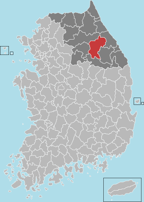Localização de PyeongChang na Coreia do Sul