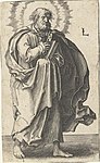 Saint Peter circa 1510 date QS:P,+1510-00-00T00:00:00Z/9,P1480,Q5727902 . engraving. 11.4 × 6.9 cm (4.4 × 2.7 in). Amsterdam, Rijksmuseum Amsterdam.