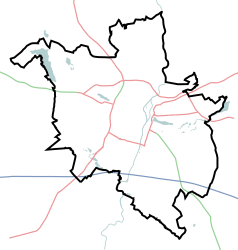 Mapa konturowa Poznania, w centrum znajduje się punkt z opisem „Muzeum Narodowe w Poznaniu”