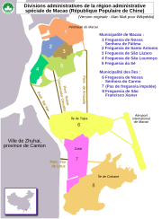 Carte numérotée des freguesias de Macao.