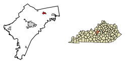 Location of Bloomfield in Nelson County, Kentucky.